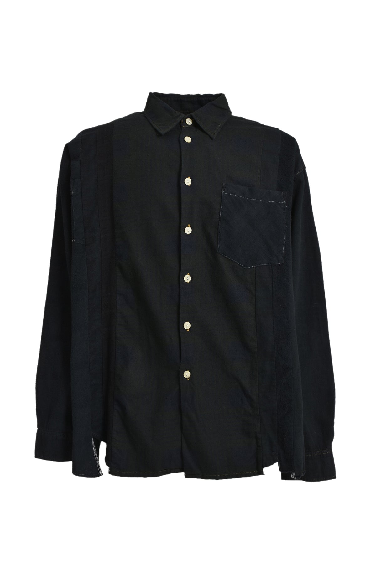 FLANNEL SHIRT -> 7 CUTS WIDE SHIRT / OVER DYE / E-BLACK