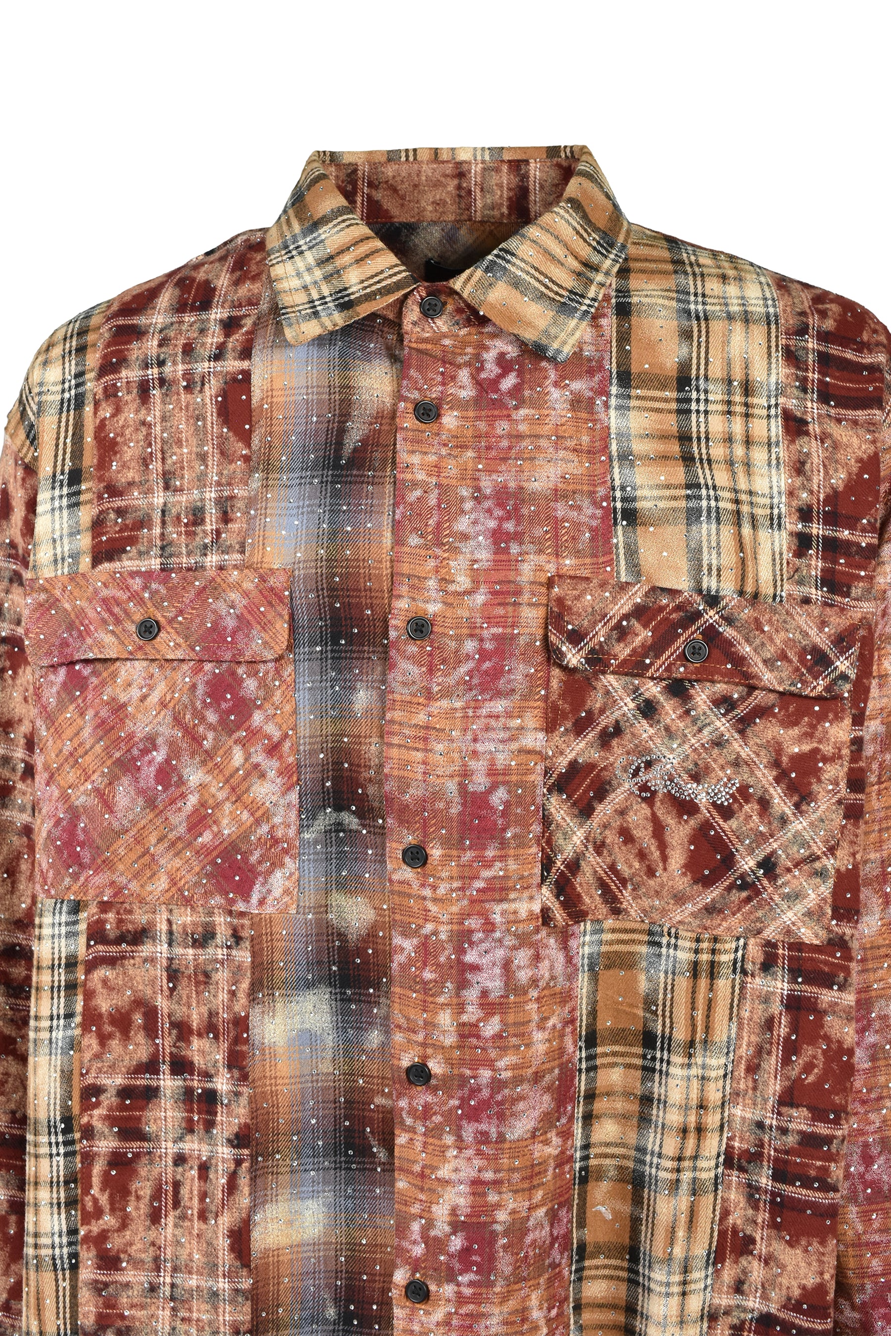 RHINESTONE CRAZY CHECK SHIRT / RED