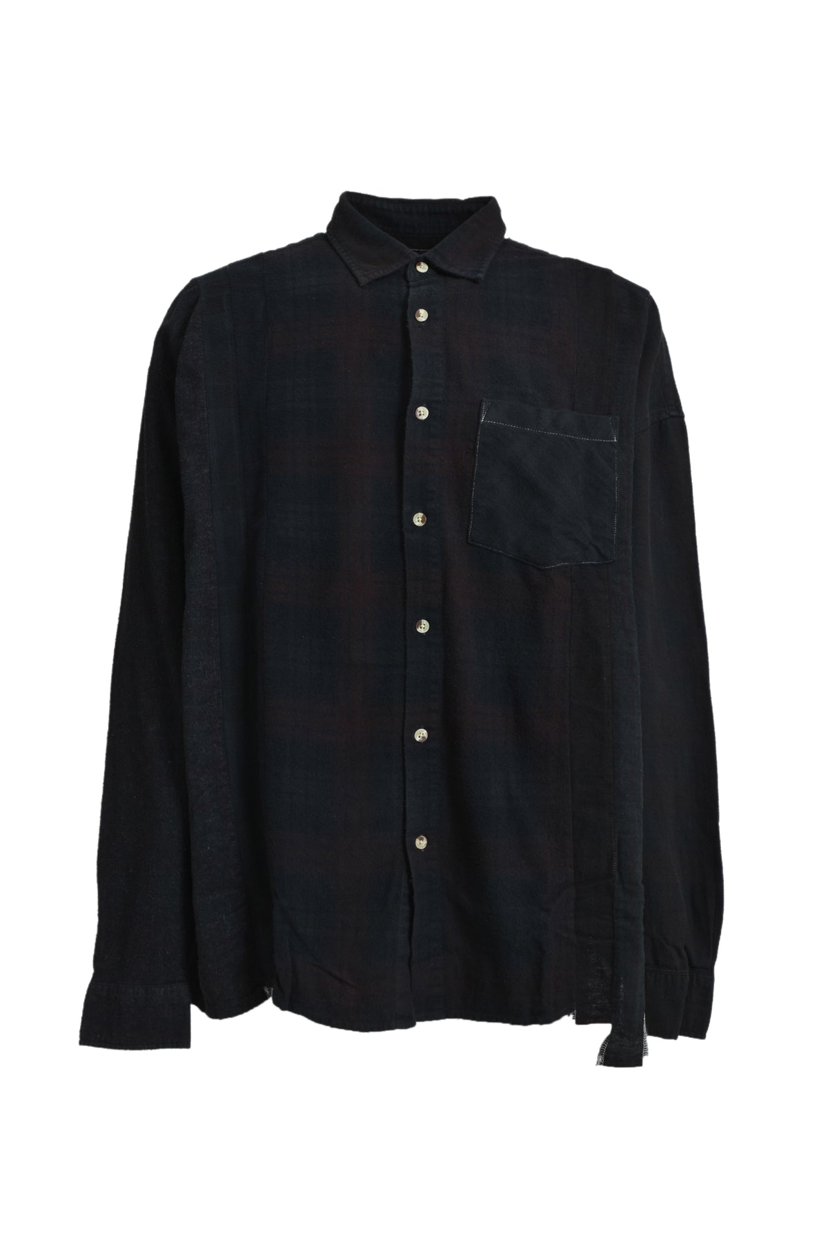 FLANNEL SHIRT -> 7 CUTS WIDE SHIRT / OVER DYE / E-BLACK