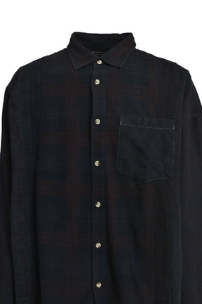 FLANNEL SHIRT -> 7 CUTS WIDE SHIRT / OVER DYE / E-BLACK