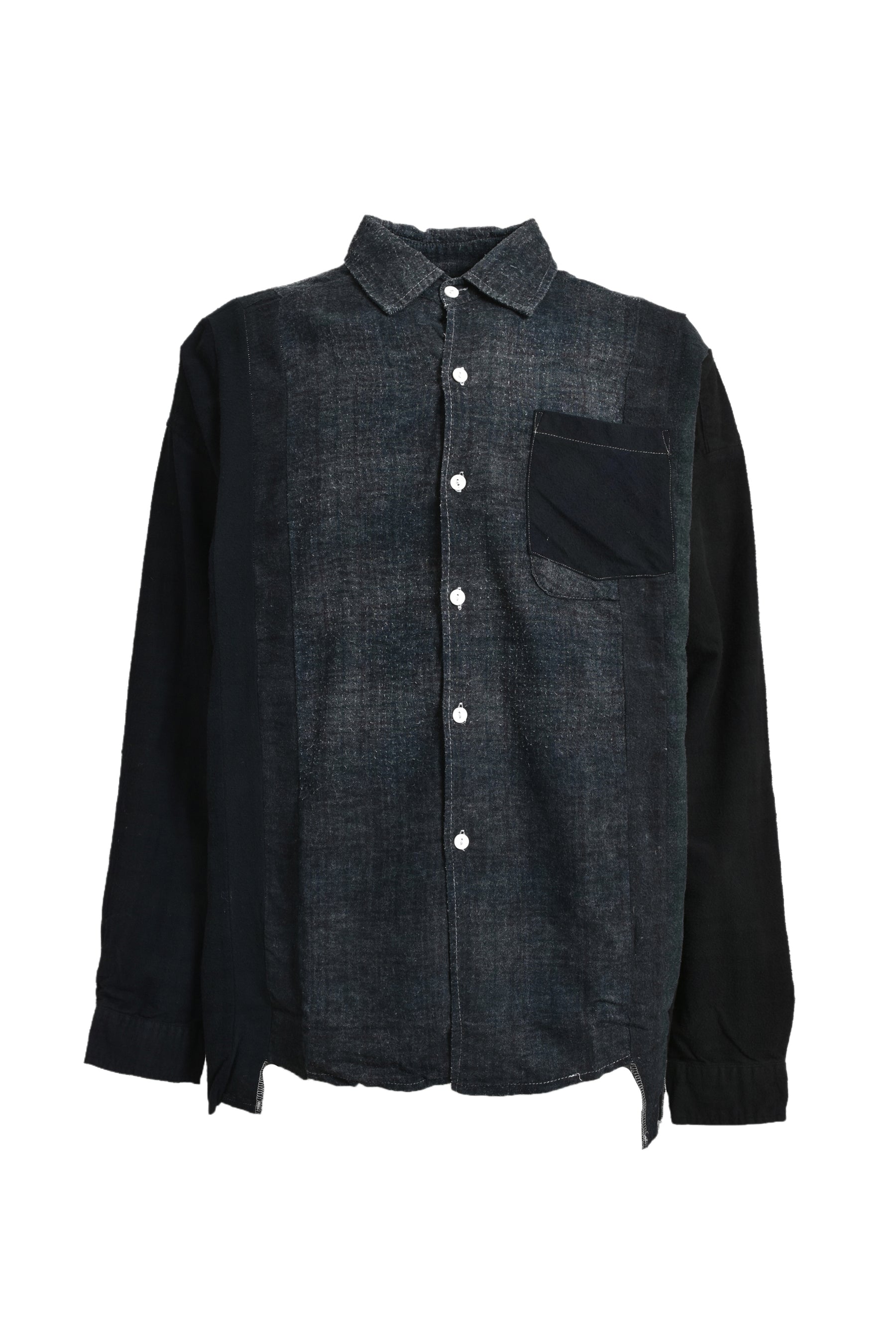 FLANNEL SHIRT -> 7 CUTS WIDE SHIRT / OVER DYE / E-BLACK