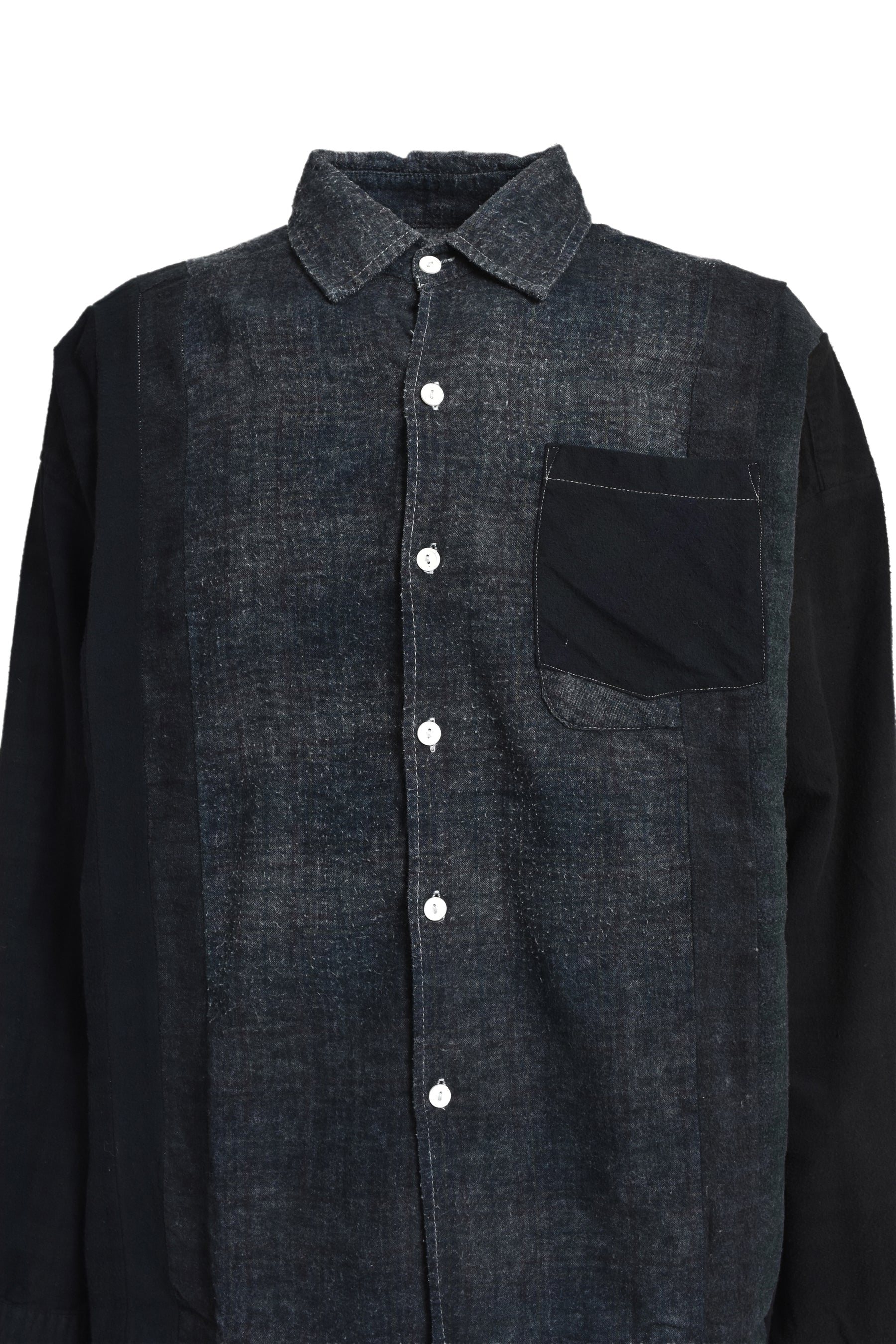 FLANNEL SHIRT -> 7 CUTS WIDE SHIRT / OVER DYE / E-BLACK