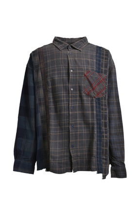 FLANNEL SHIRT -> 7 CUTS WIDE SHIRT / OVER DYE / C-BROWN