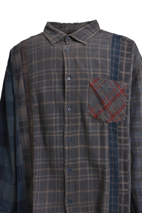 FLANNEL SHIRT -> 7 CUTS WIDE SHIRT / OVER DYE / C-BROWN