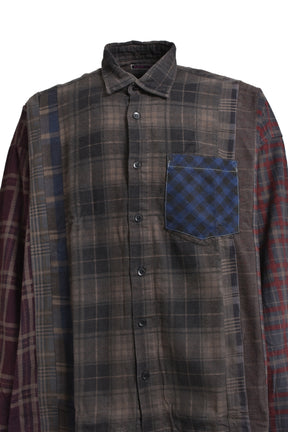 FLANNEL SHIRT -> 7 CUTS WIDE SHIRT / OVER DYE / C-BROWN