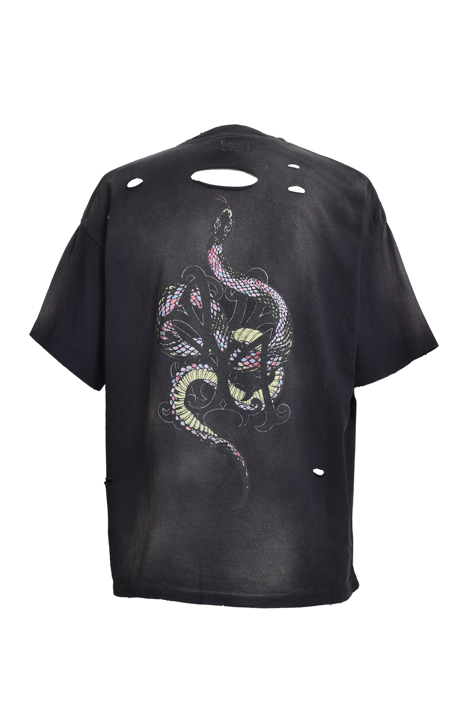 KAMIYA “KMY-SNAKE" DISTRESSED TEE / BLK
