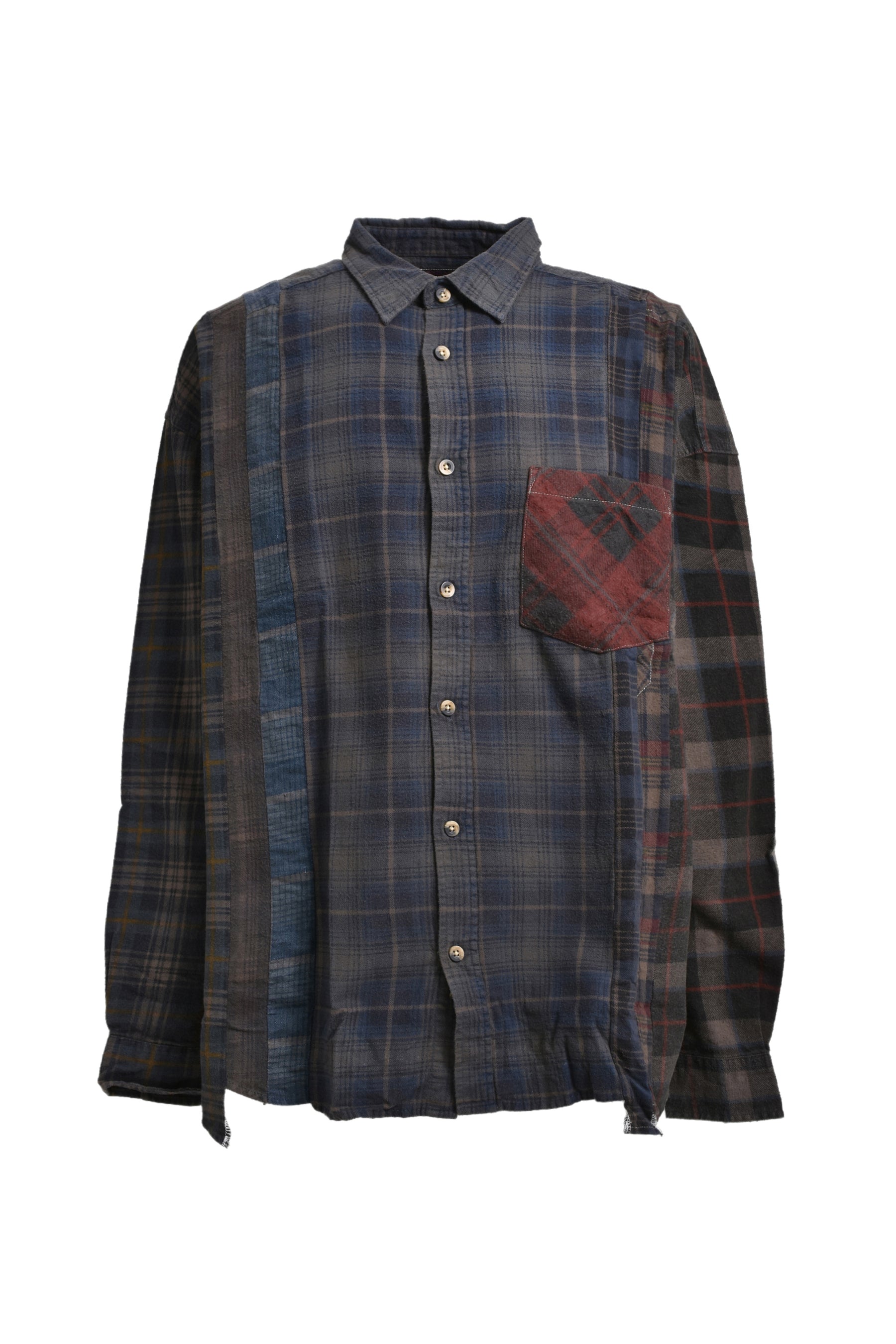 FLANNEL SHIRT -> 7 CUTS WIDE SHIRT / OVER DYE / C-BROWN