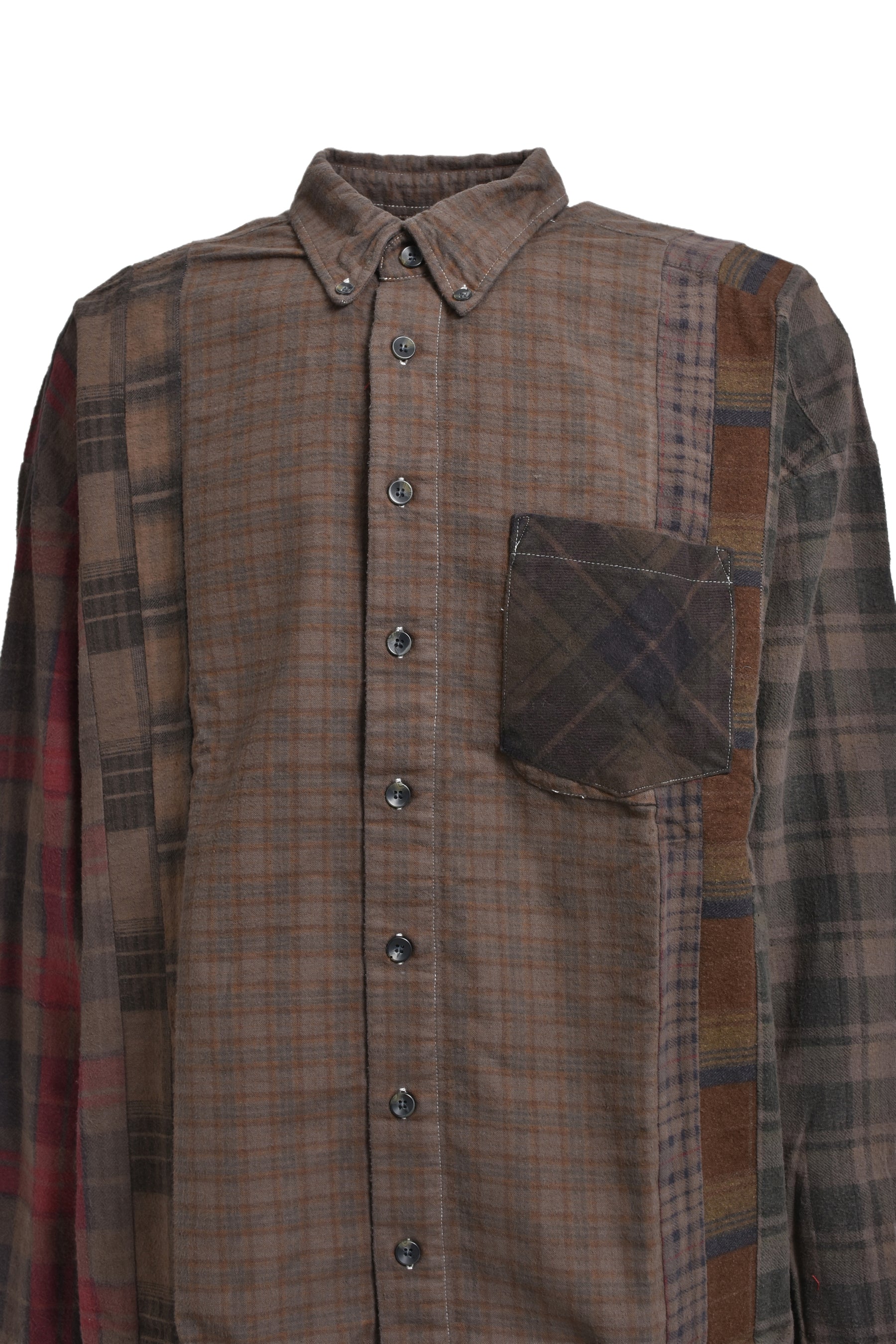 FLANNEL SHIRT -> 7 CUTS WIDE SHIRT / OVER DYE / C-BROWN