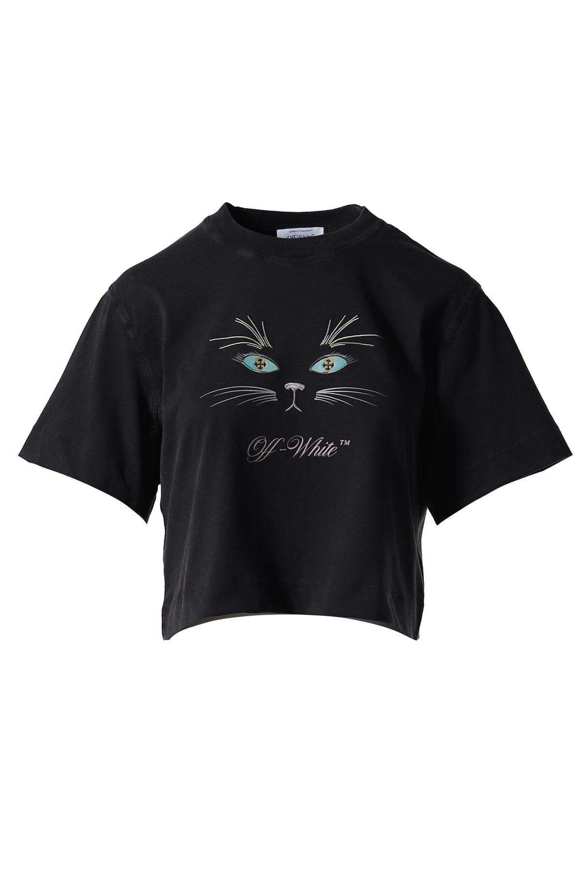 BLING CAT FACE CROP TEE / BLK MULTICOLO