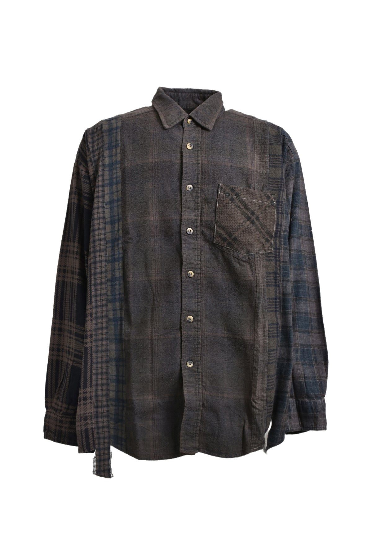 FLANNEL SHIRT -> 7 CUTS WIDE SHIRT / OVER DYE / C-BROWN