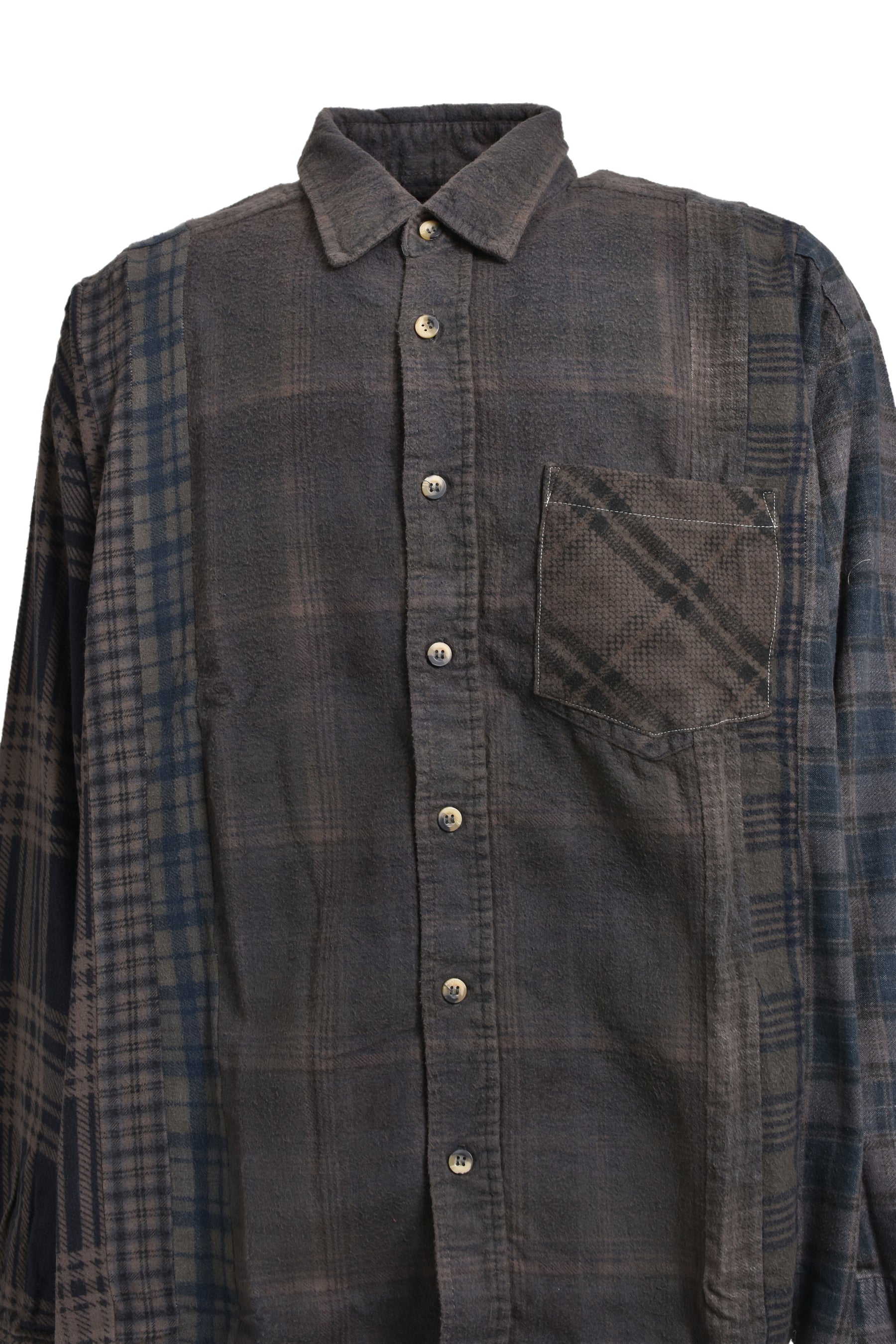 FLANNEL SHIRT -> 7 CUTS WIDE SHIRT / OVER DYE / C-BROWN