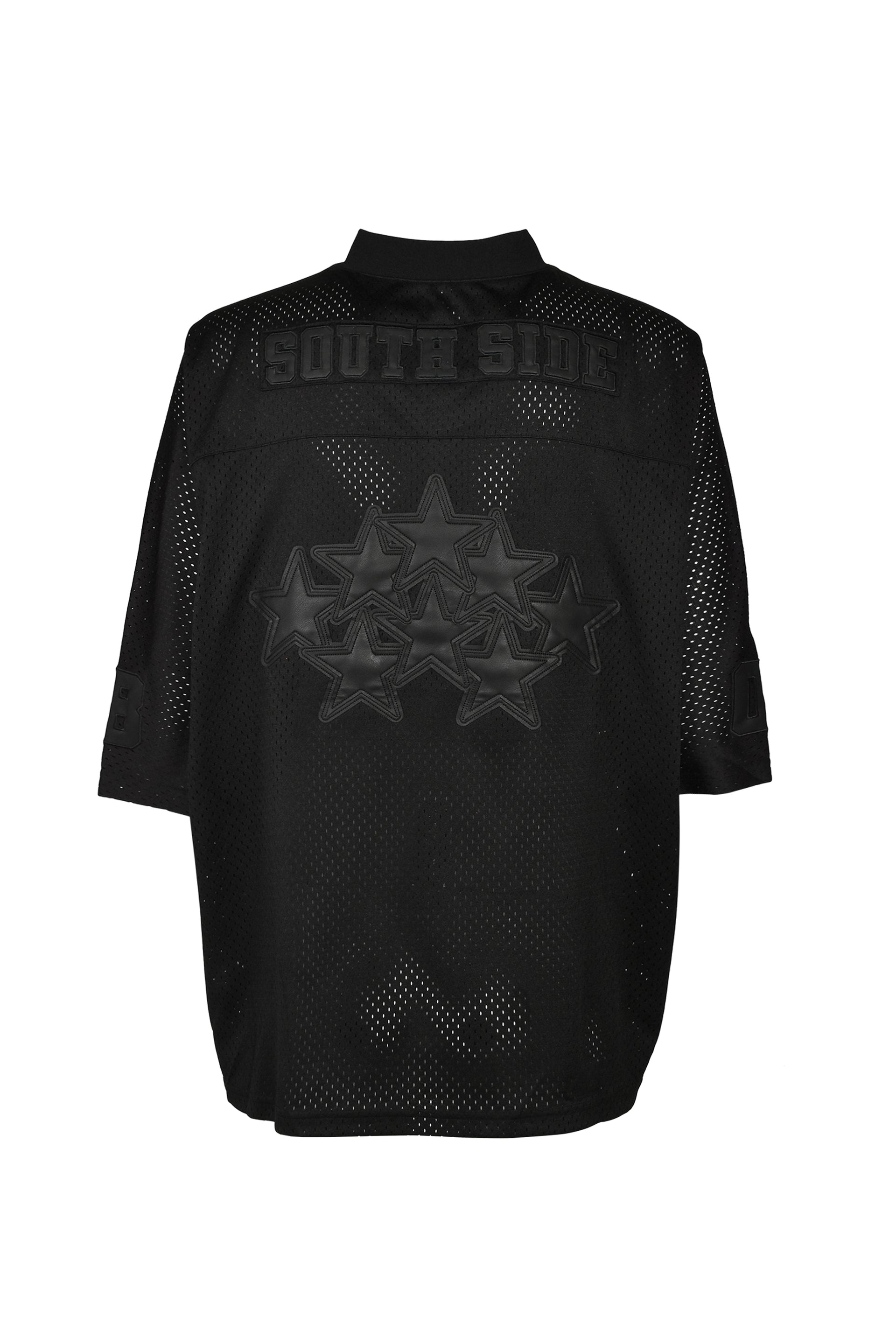 FAUX LEATHER PATCH MESH TEE / BLK