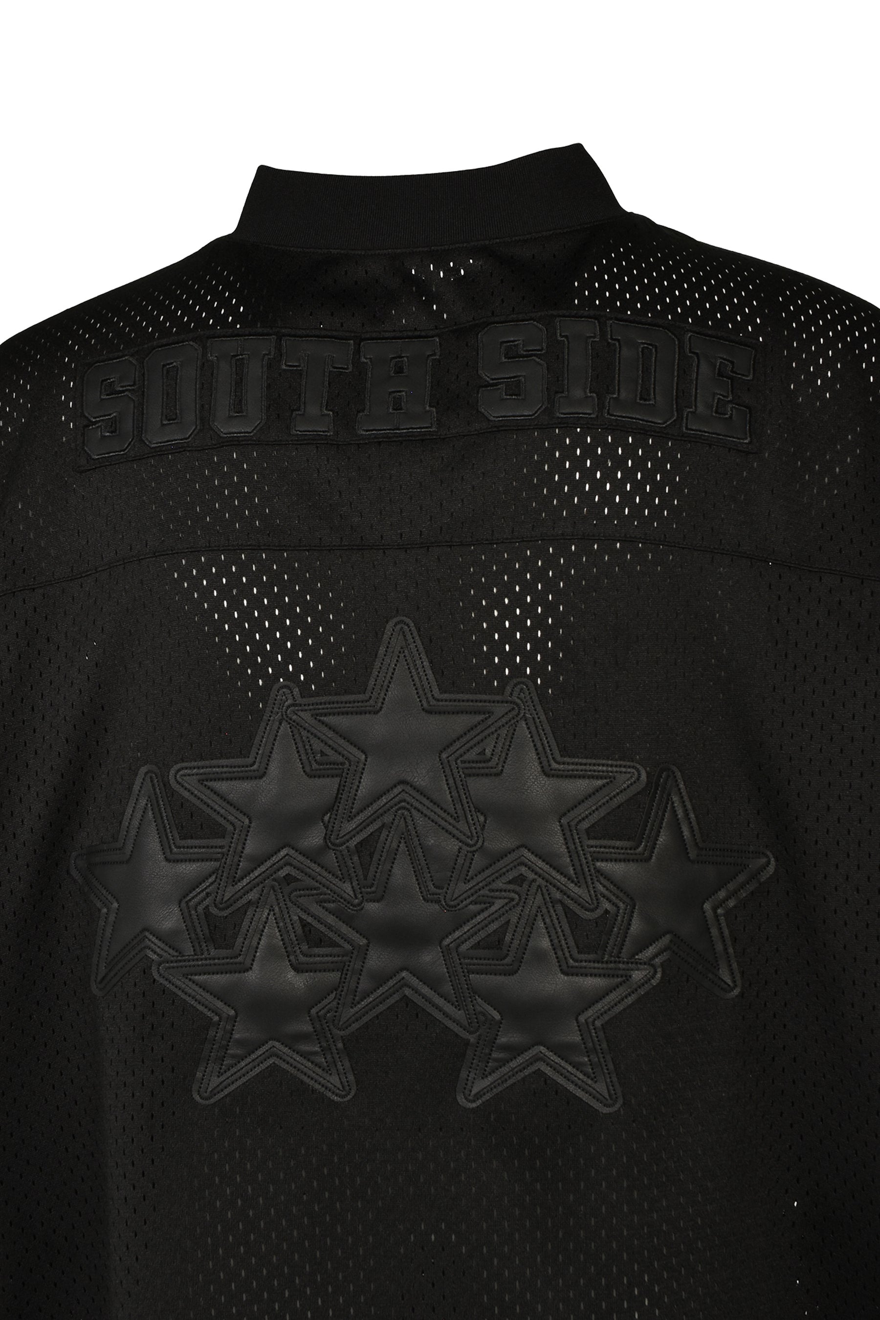 FAUX LEATHER PATCH MESH TEE / BLK