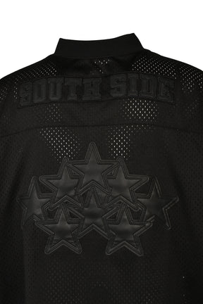 FAUX LEATHER PATCH MESH TEE / BLK