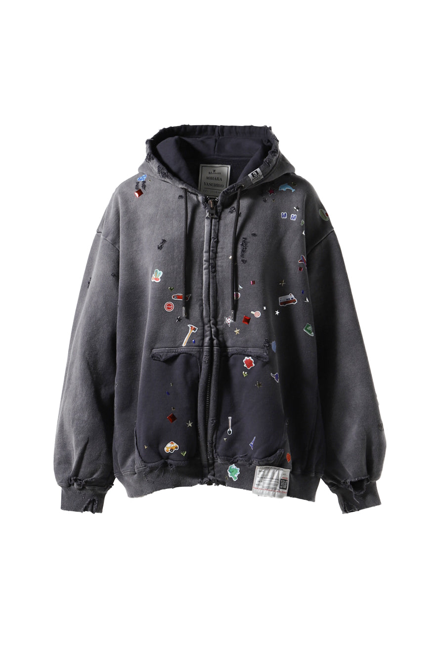 SUNFADED STICKER ZIP PARKA / BLK