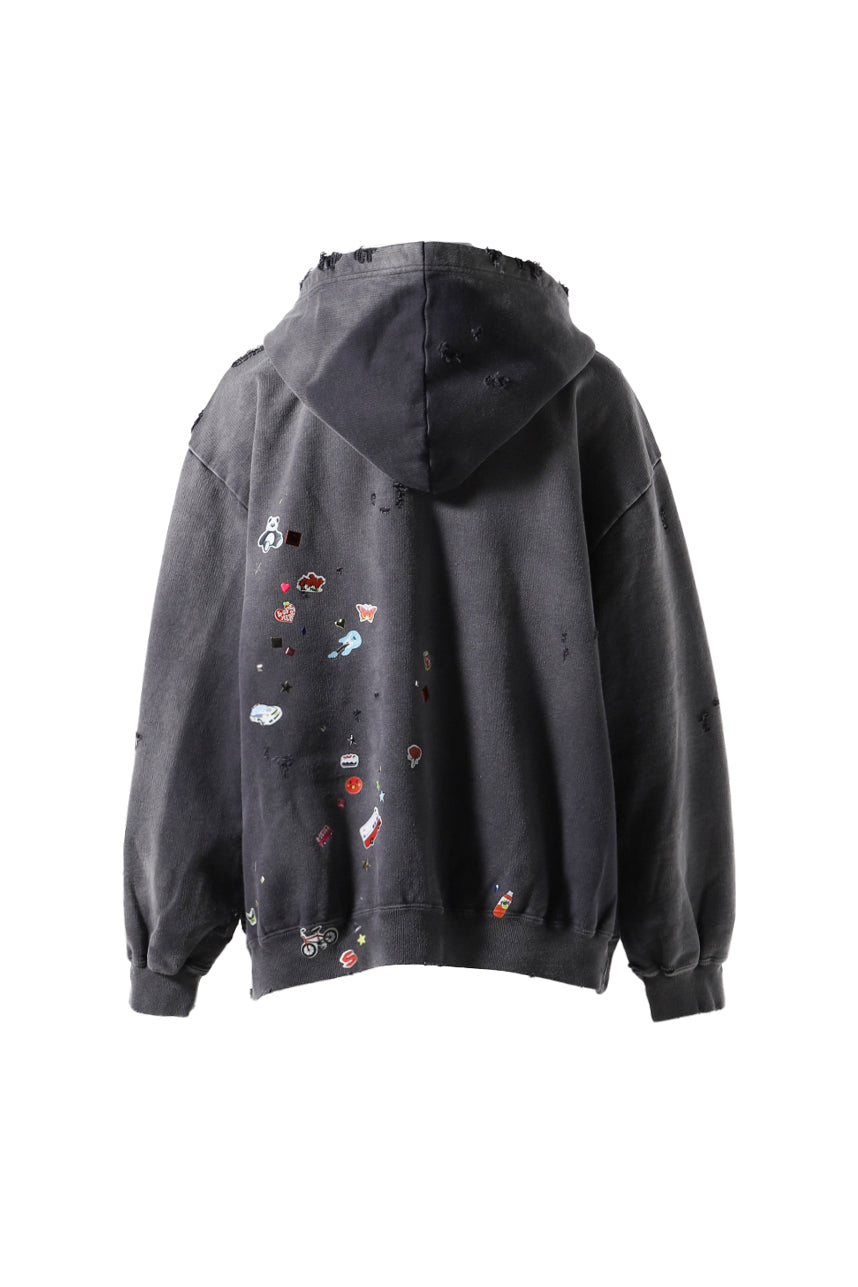 SUNFADED STICKER ZIP PARKA / BLK