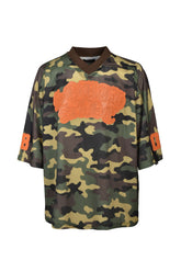 FAUX LEATHER PATCH MESH TEE / CAMO