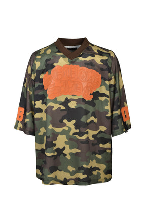 FAUX LEATHER PATCH MESH TEE / CAMO