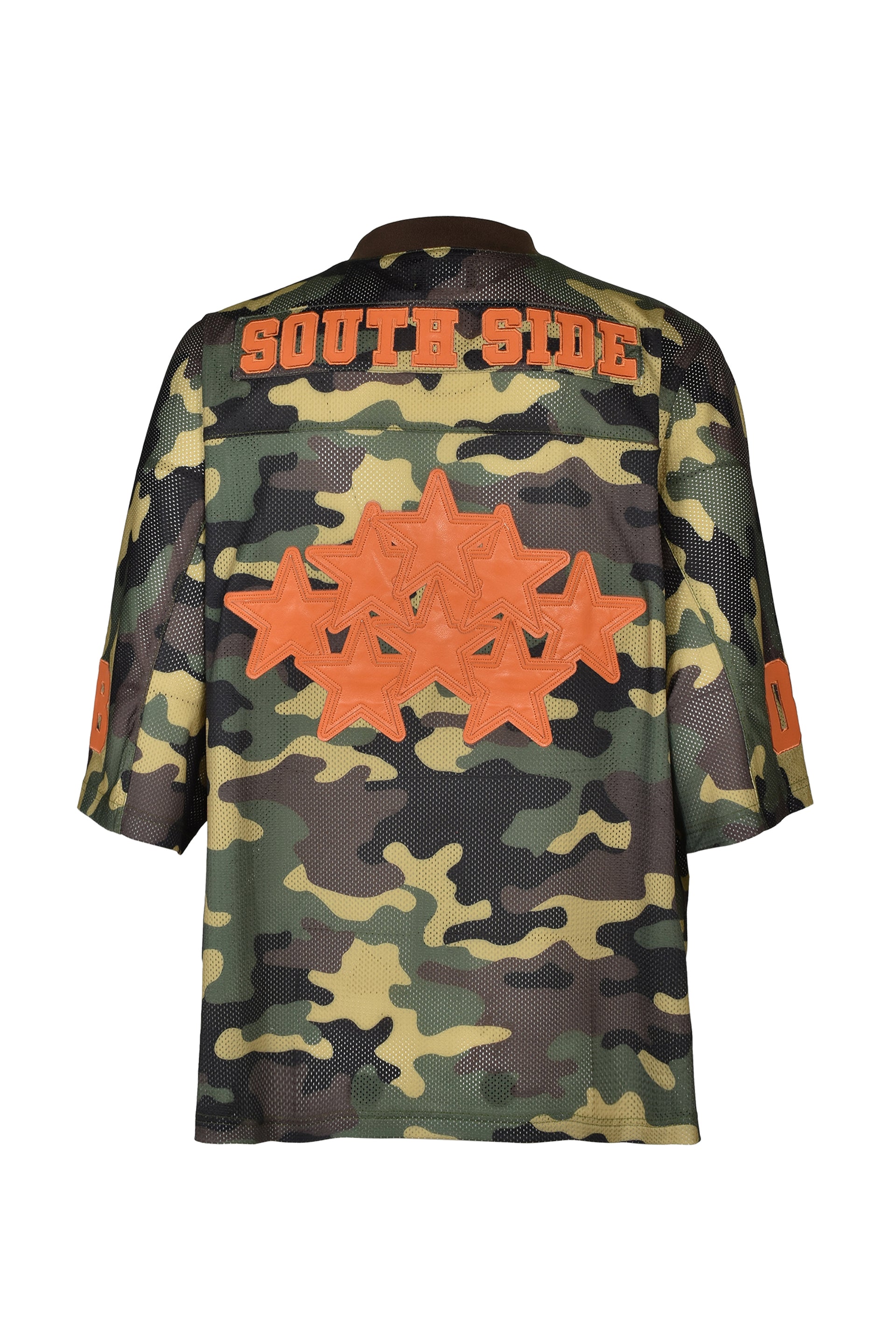 FAUX LEATHER PATCH MESH TEE / CAMO