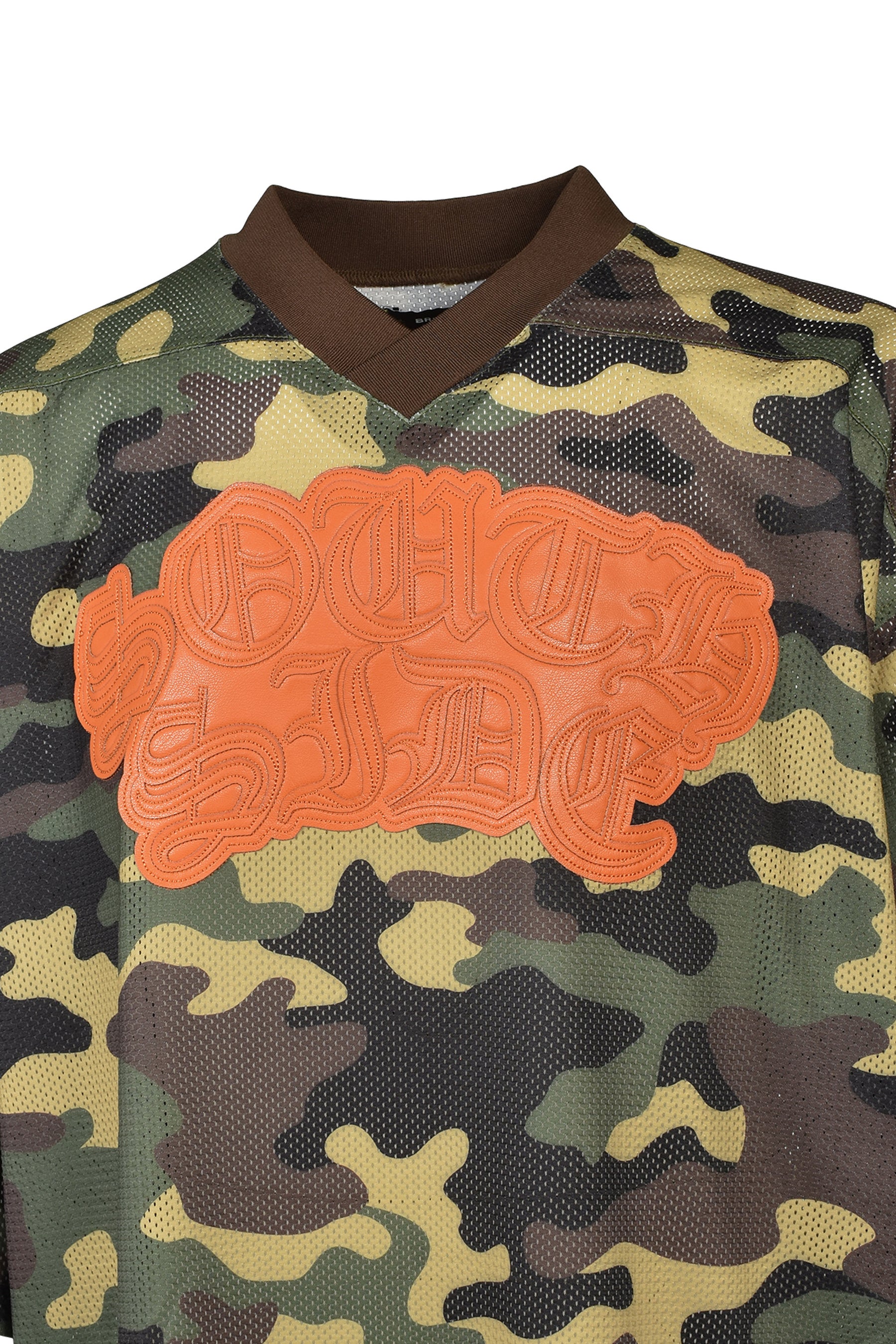 FAUX LEATHER PATCH MESH TEE / CAMO