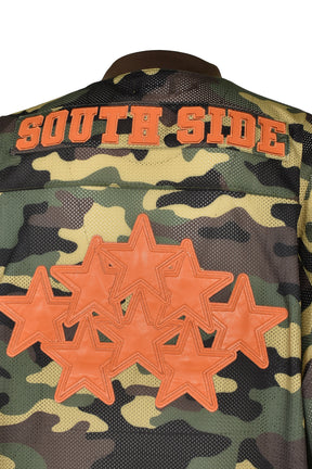 FAUX LEATHER PATCH MESH TEE / CAMO