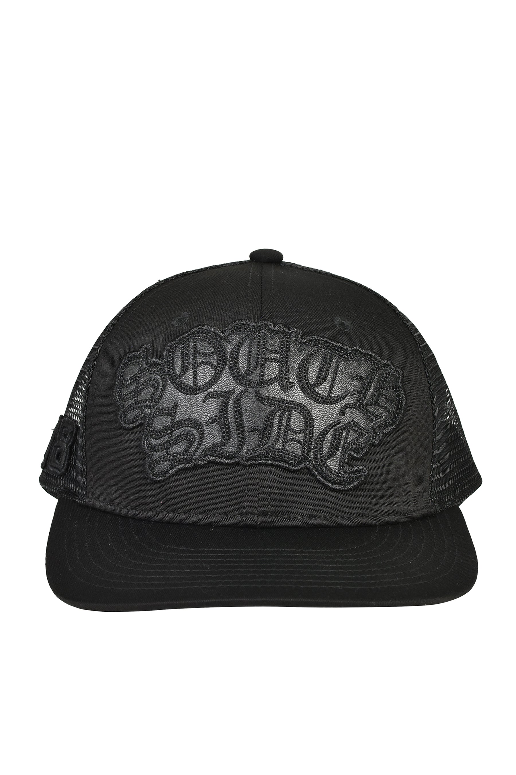 FAUX LEATHER PATCH MESH CAP / BLK