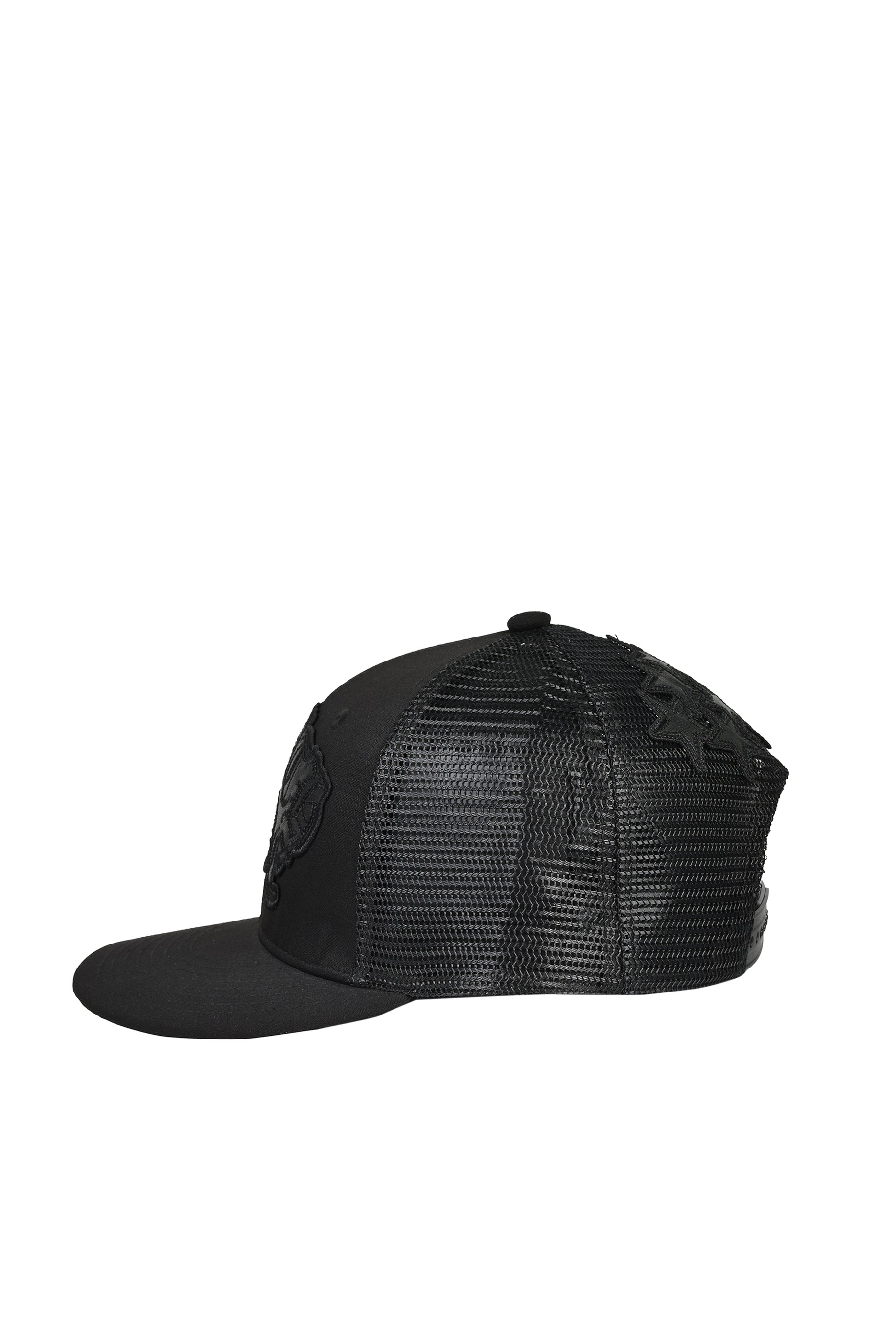 FAUX LEATHER PATCH MESH CAP / BLK