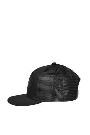 FAUX LEATHER PATCH MESH CAP / BLK