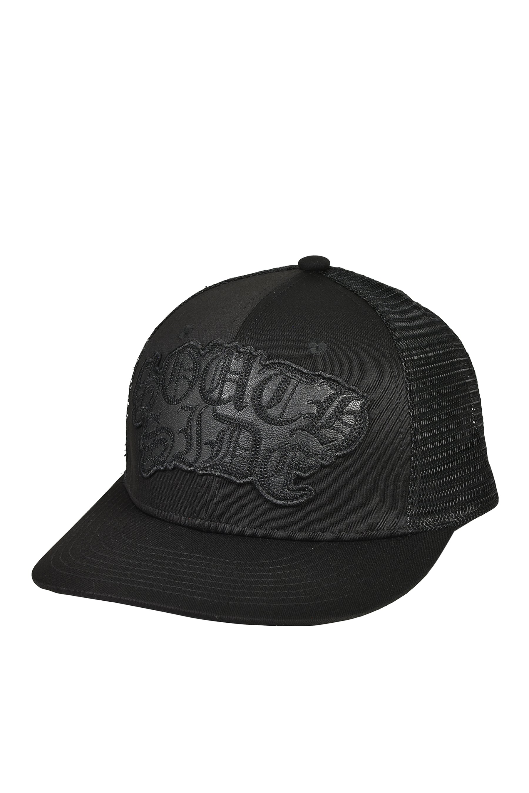 FAUX LEATHER PATCH MESH CAP / BLK
