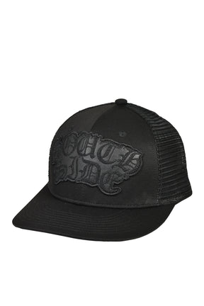 FAUX LEATHER PATCH MESH CAP / BLK