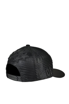 FAUX LEATHER PATCH MESH CAP / BLK