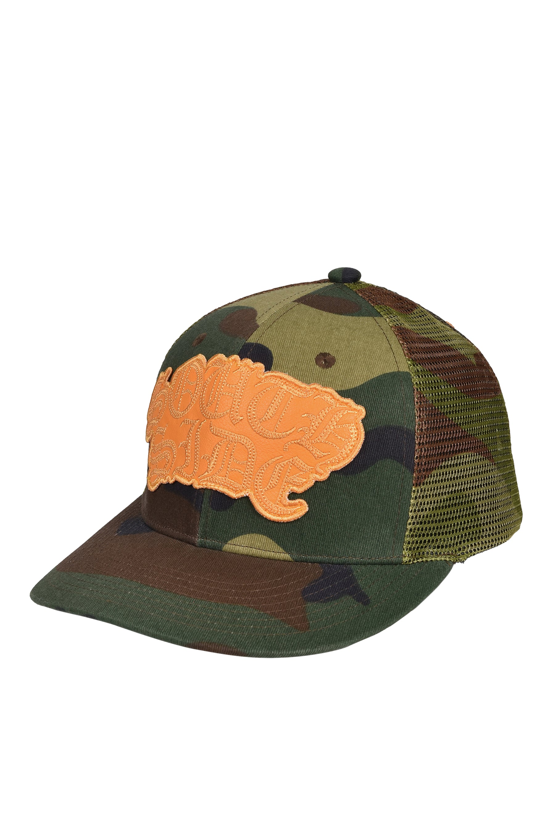 FAUX LEATHER PATCH MESH CAP / CAMO