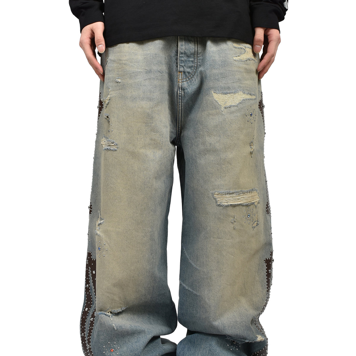 AMIRI アミリ SS26 BONES STUDDED BAGGY JEAN / DRIFTWOOD BLUE