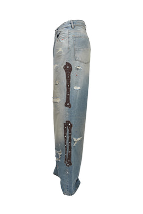 BONES STUDDED BAGGY JEAN / DRIFTWOOD BLUE