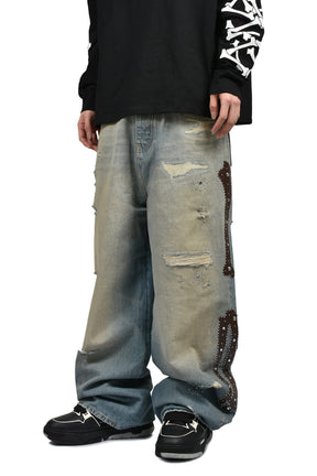 BONES STUDDED BAGGY JEAN / DRIFTWOOD BLUE