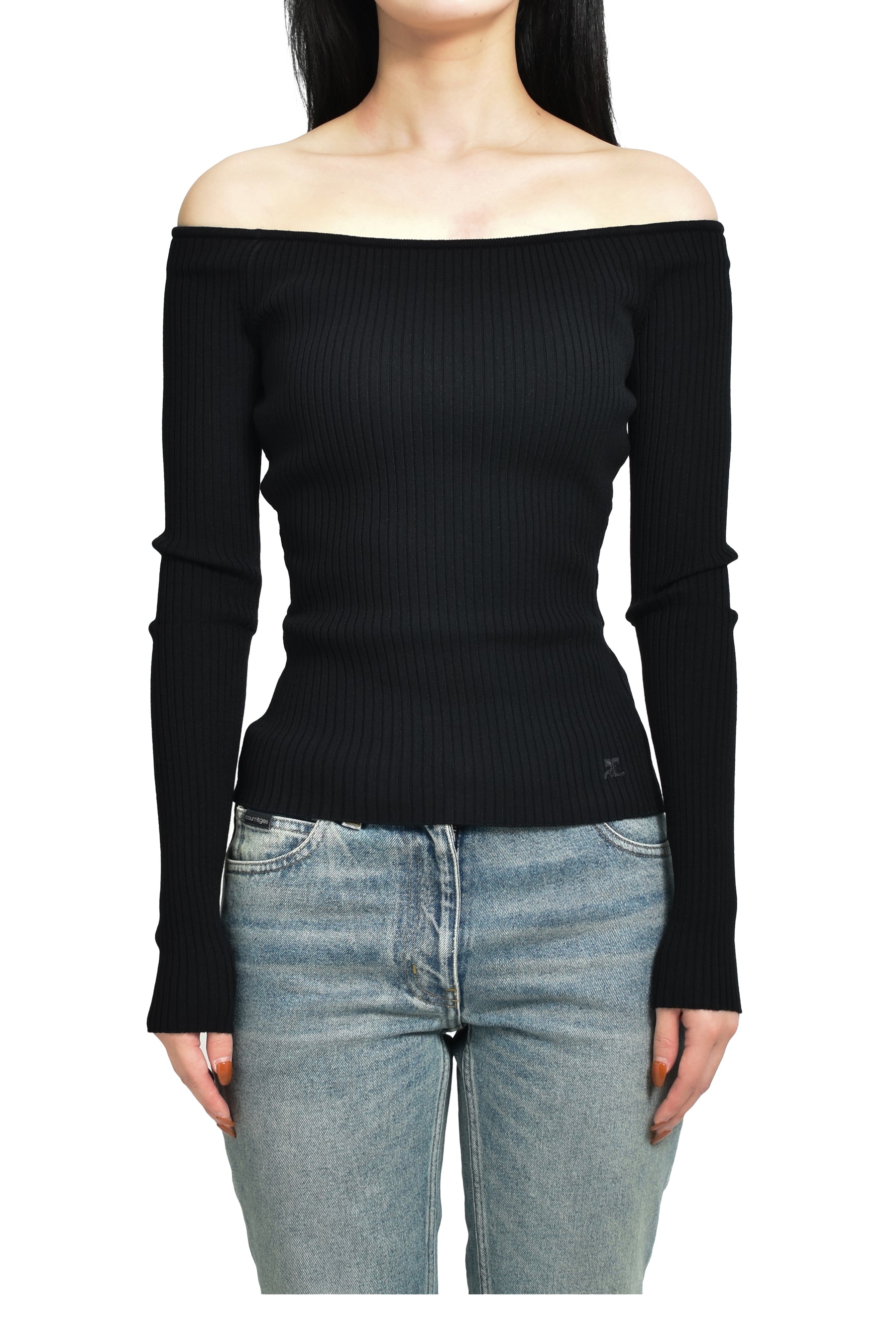 OFF SHOULDER RIB KNIT TOP / BLK