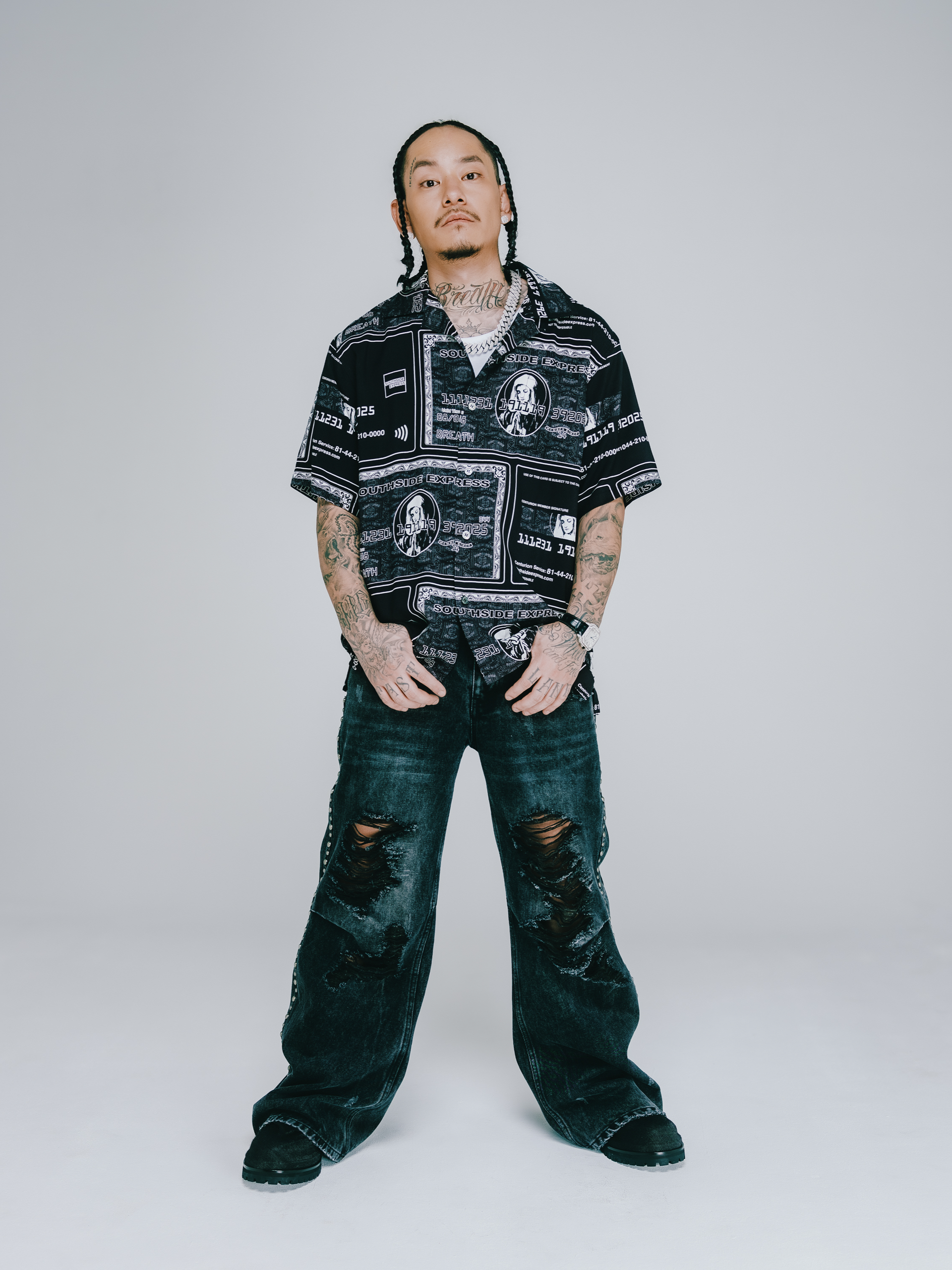 BREATH SUICIDE STUDS WIDE DENIM PANTS / BLK