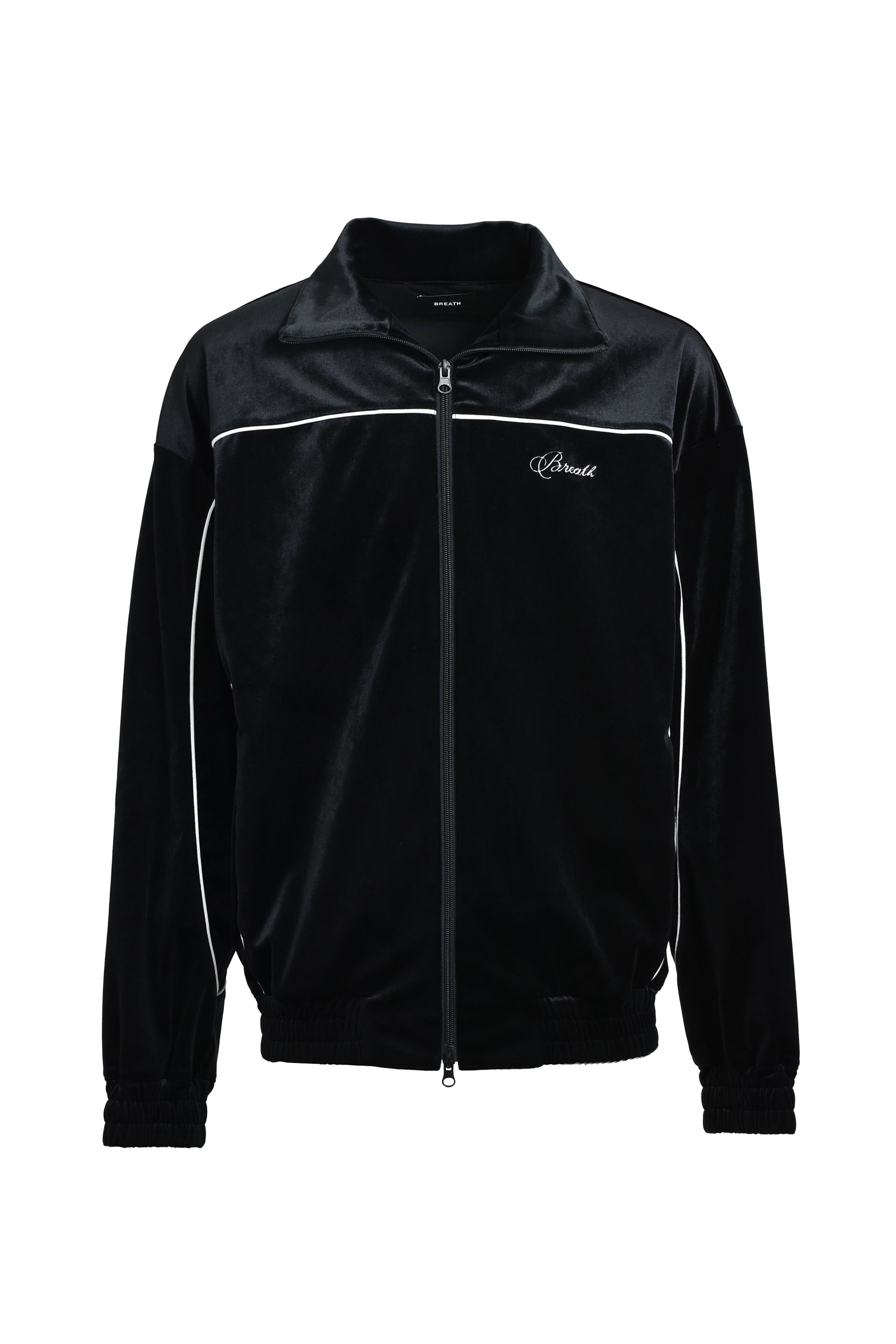 SCRIPT LOGO PIPING VELOUR JACKET / BLK