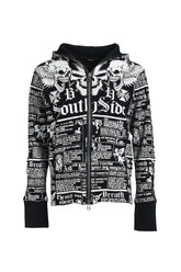 SKULL WASH WAFFLE ZIP UP HOODE / BLK