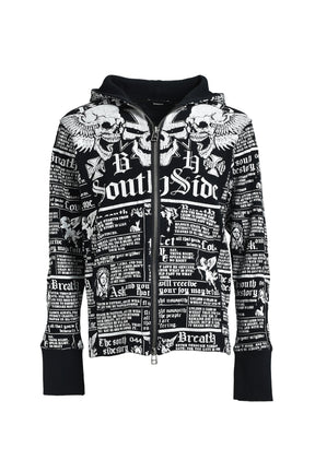 SKULL WASH WAFFLE ZIP UP HOODE / BLK