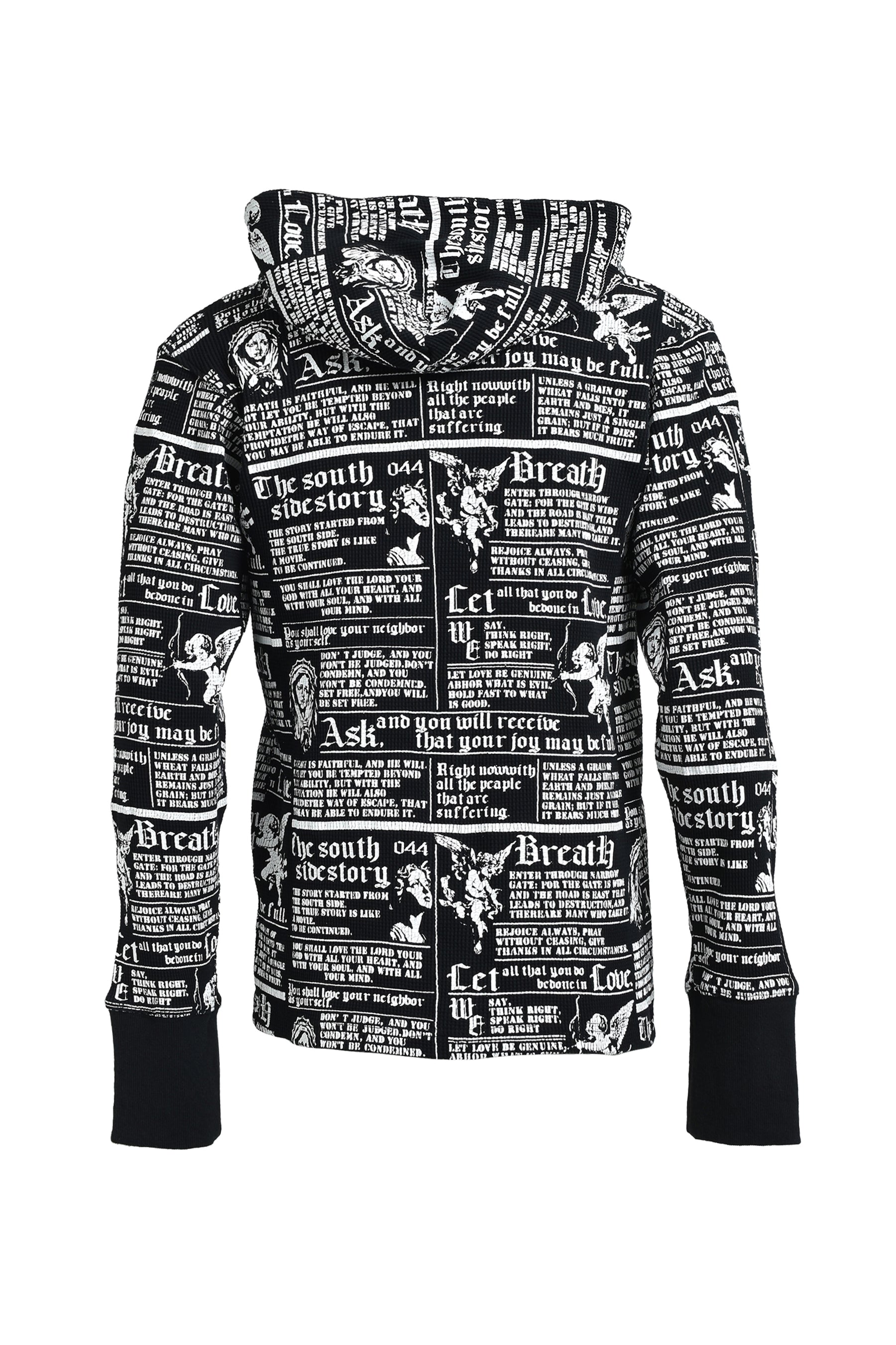 SKULL WASH WAFFLE ZIP UP HOODE / BLK