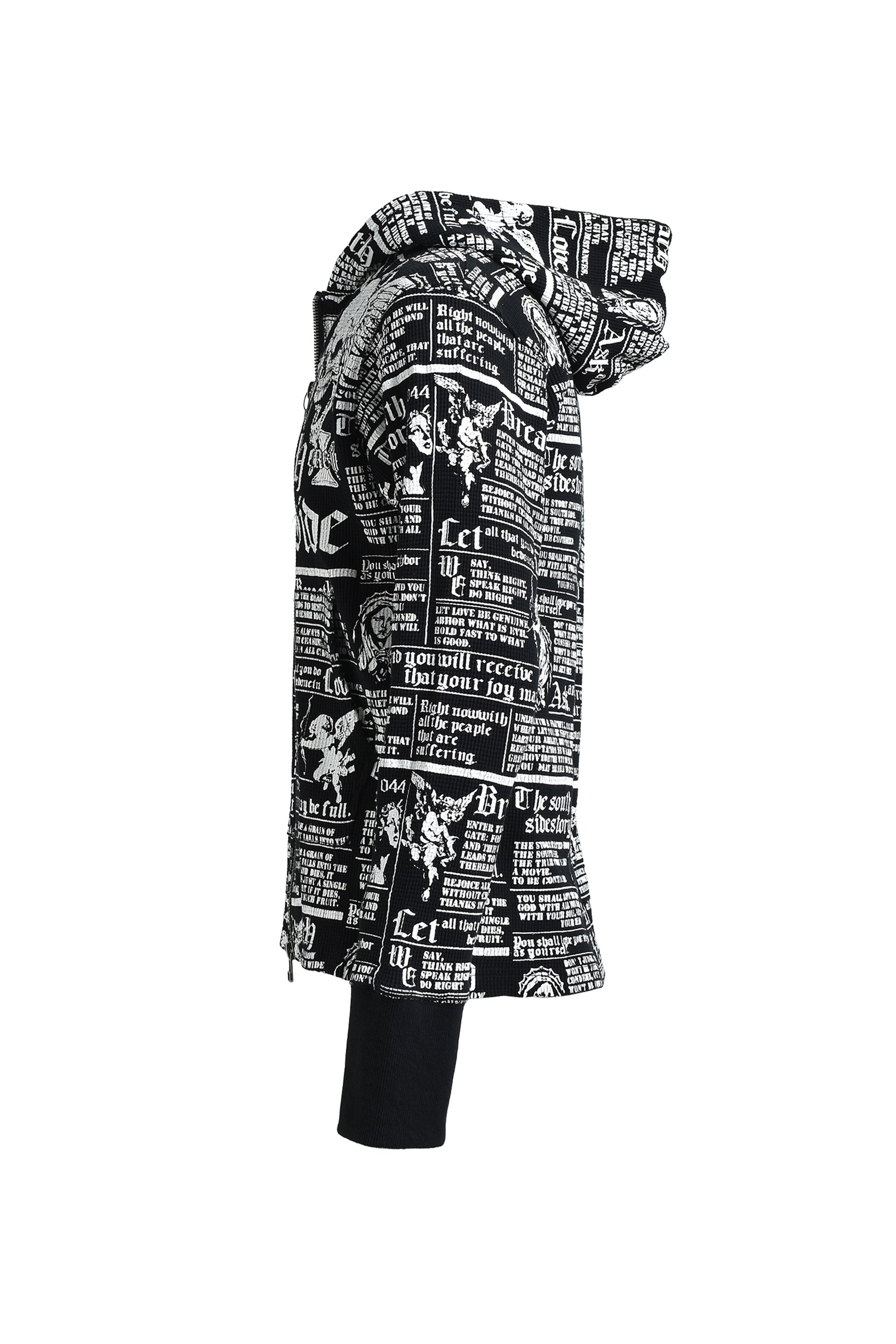 SKULL WASH WAFFLE ZIP UP HOODE / BLK