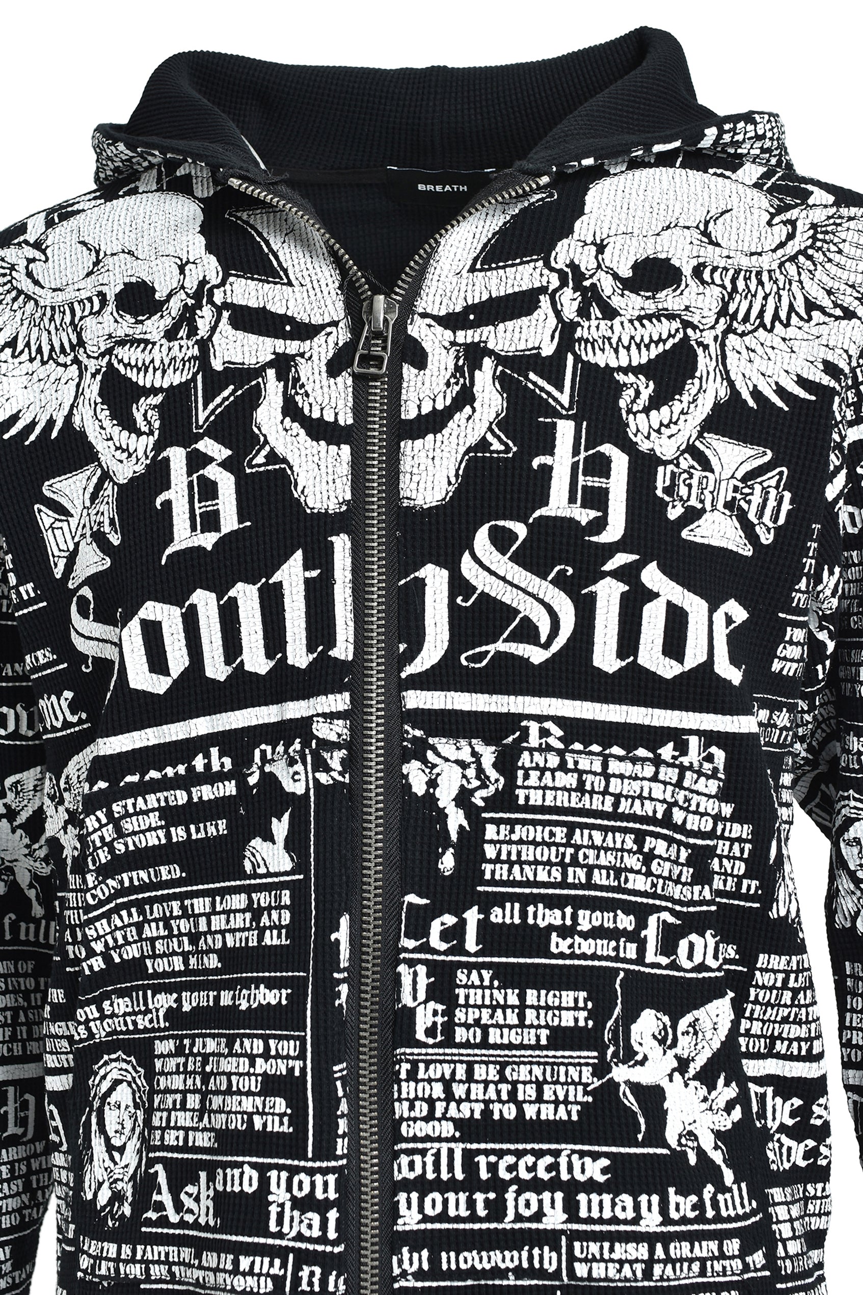 SKULL WASH WAFFLE ZIP UP HOODE / BLK