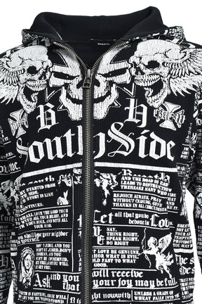 SKULL WASH WAFFLE ZIP UP HOODE / BLK