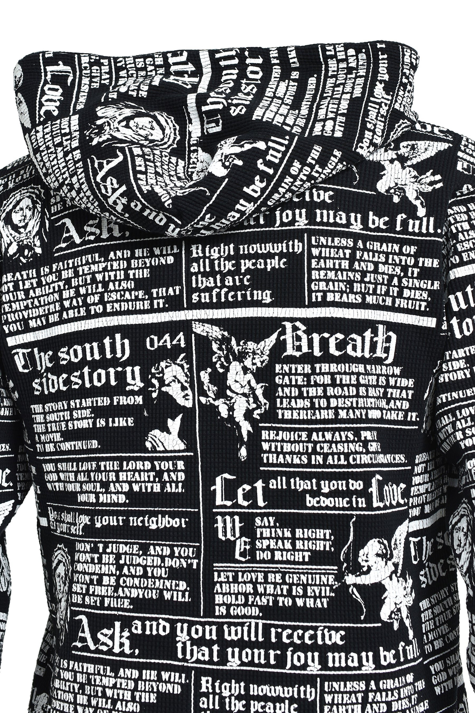 SKULL WASH WAFFLE ZIP UP HOODE / BLK