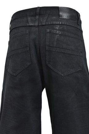 COATING BIKER DENIM PANTS / BLK