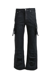 COATING DOUBLE KNEE FLARE DENIM / BLK