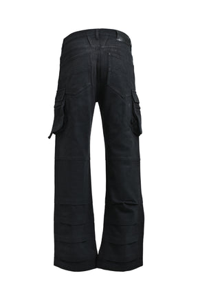 COATING DOUBLE KNEE FLARE DENIM / BLK