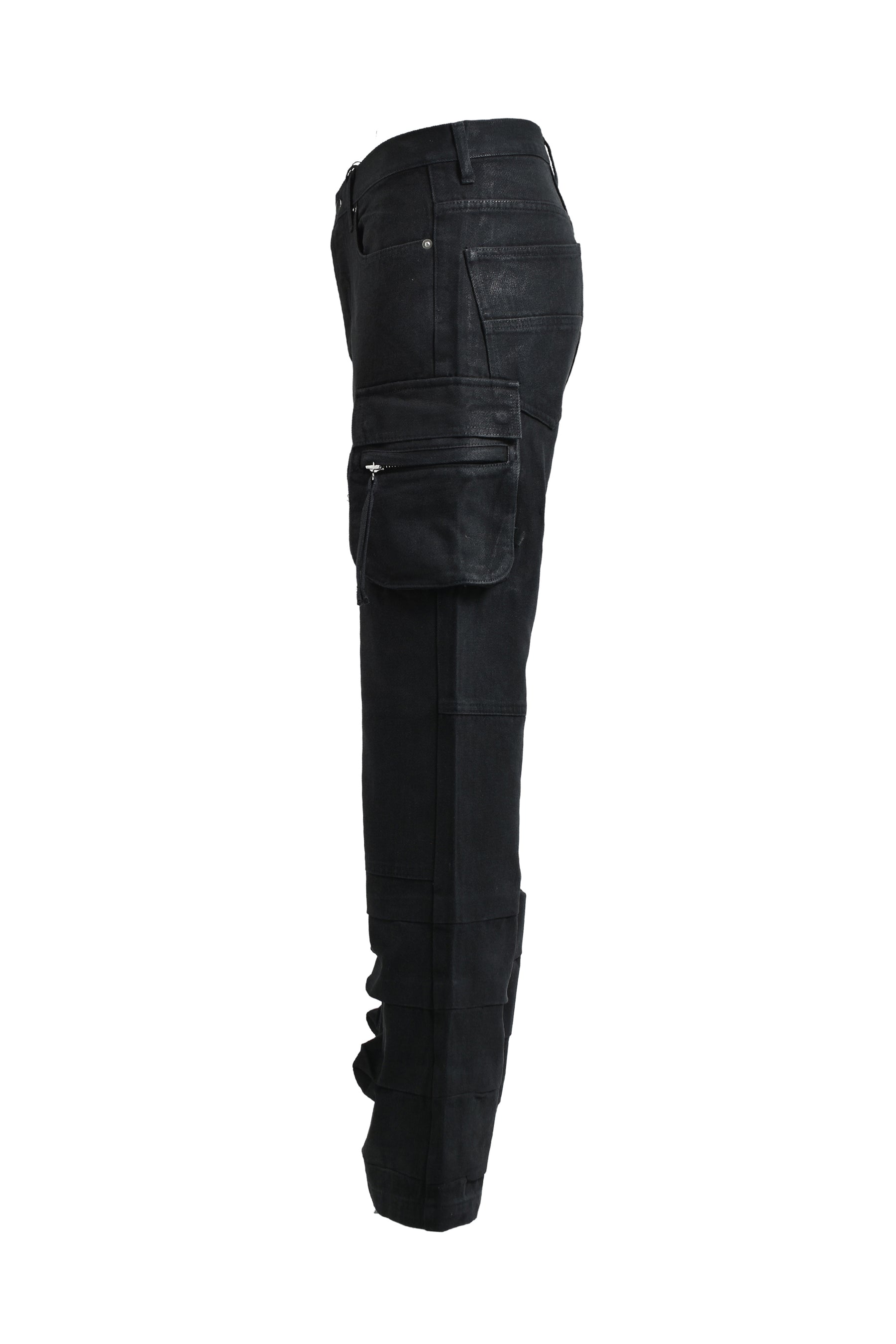 COATING DOUBLE KNEE FLARE DENIM / BLK