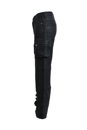 COATING DOUBLE KNEE FLARE DENIM / BLK